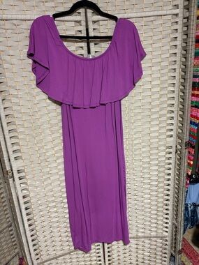 ASOS Purple Off-Shoulder Ruffle Maxi Maternity Dress